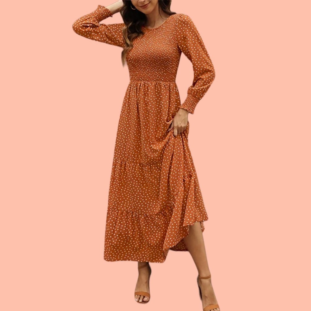 Floral Tiered Maxi Dress Long Sleeve Puff Smocked Ruffle Prairie Cottagecore